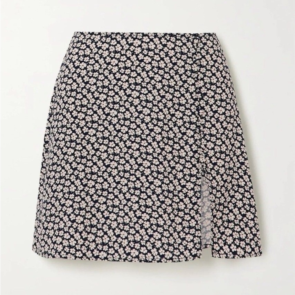EUC Reformation Fran Thigh Slit Mini Skirt in Quinto Navy Floral Print Size 6